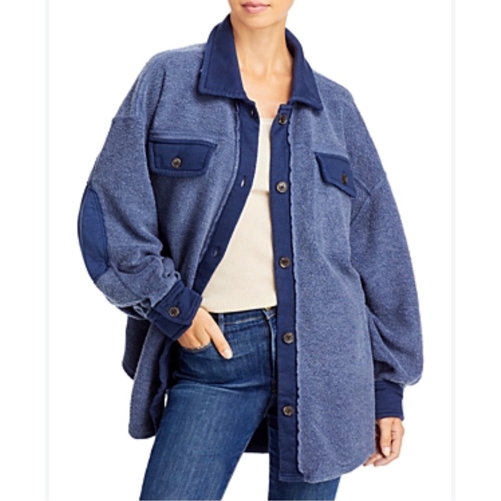 Free People We The Free blue oversized shirt jacket XL Shackleton bohemian